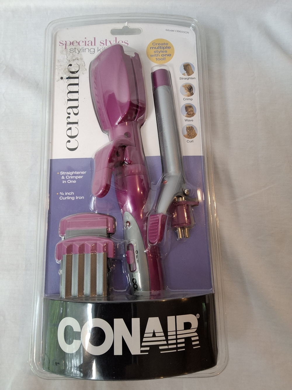 Conair Ceramic Pink 3-in-1‎ Styling Kit - Straighten, Crimp & Curl